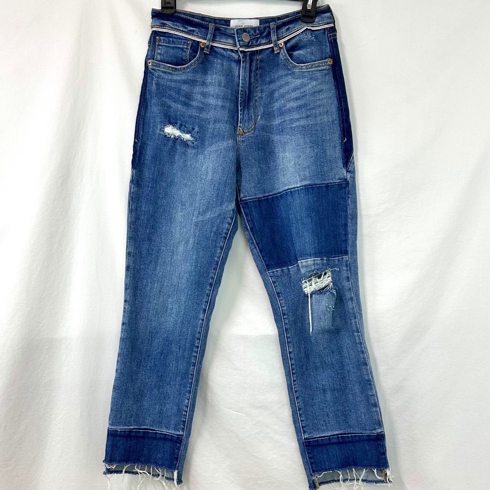 DEAR JOHN Jodi‎ Straight Super High Rise Patchwork Distressed Jeans Saragota 27